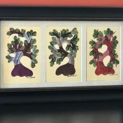 Set of 3 authentic Gond Paintings of trees (without frame)