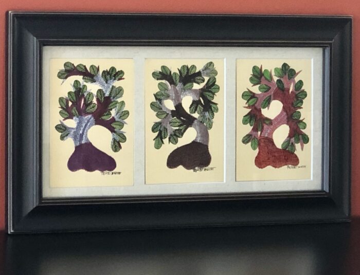 Set of 3 authentic Gond Paintings of trees (without frame)