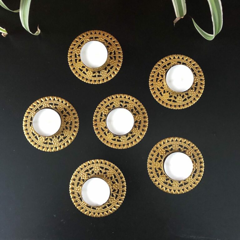 Set of Six Golden Tea-light candle holders